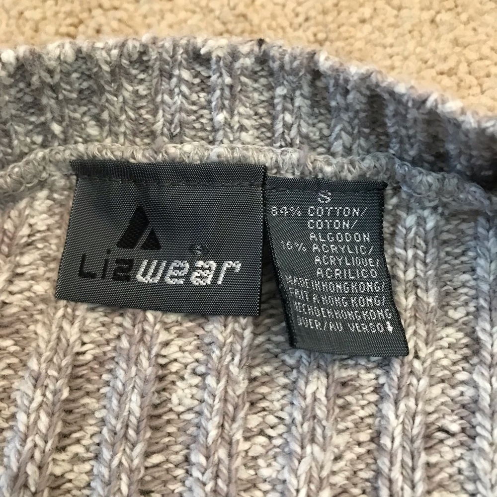 Vintage LizWear Cardigan Sweater Womens Small Zip Up Heavy Knit Fair Isle Grey - Picture 4 of 14